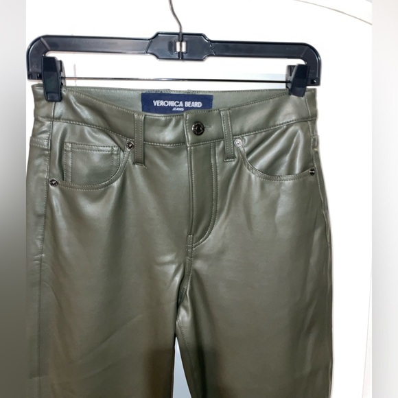 New! Veronica Beard Debbie Skinny Faux Leather Jeans in Loden Olive Green 🌿sz 26 - Picture 13 of 16